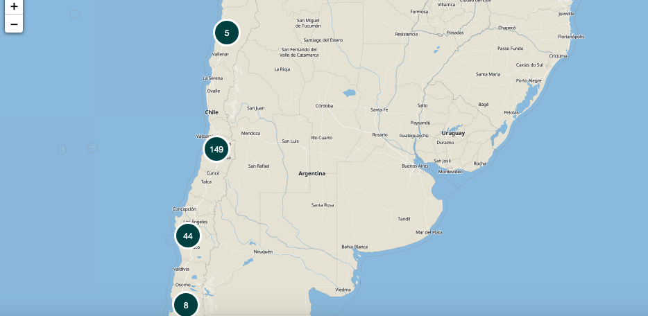 Map of Chile pinpointing locations ideas came from
