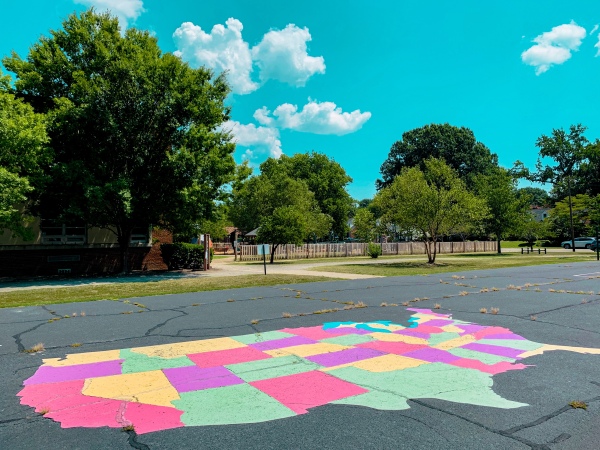 Map of the US in chalk in park