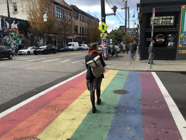 Rainbow painted street crossing in Seattle