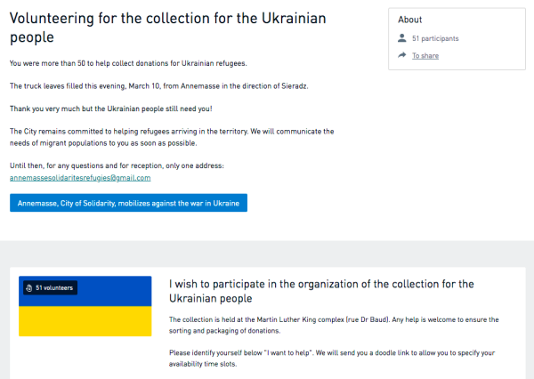 Annemasse gebruikt het lokale participatieplatform om Oekraïne te steunen.