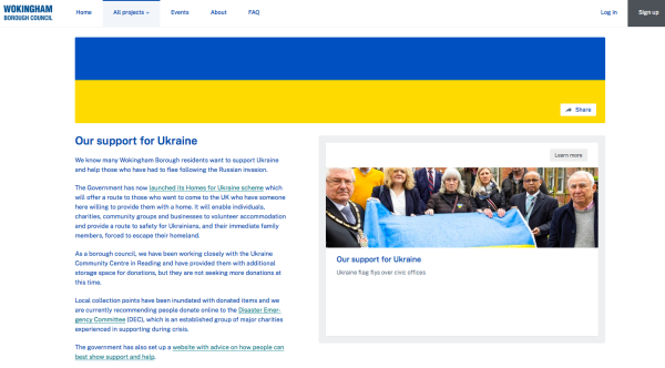 Wokingham Borough gebruikt het lokale participatieplatform om Oekraïne te steunen.